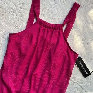 RAMPAGE Pink w/Metallic Pink Accent LONG Blouse; size Juniors Small